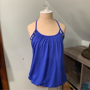 Lululemon No Limits 2-in-1 Tank Cobalt Blue Leopard Print Bra Rare Size 8 GUC
